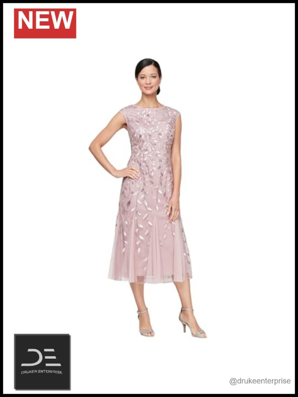 Embroidered Midi Cocktail Dress Cap Sleeve Fit & Flare Wedding Guest